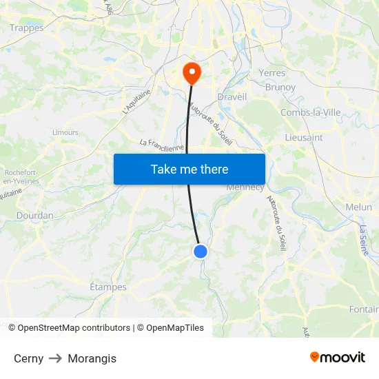 Cerny to Morangis map