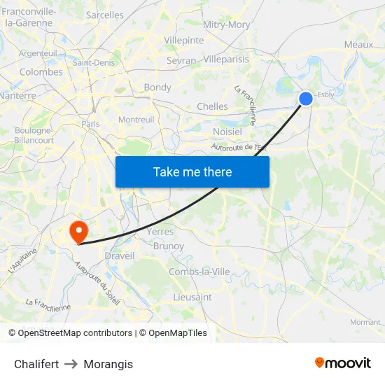 Chalifert to Morangis map