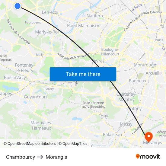 Chambourcy to Morangis map