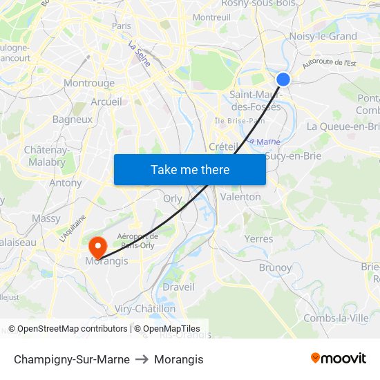 Champigny-Sur-Marne to Morangis map