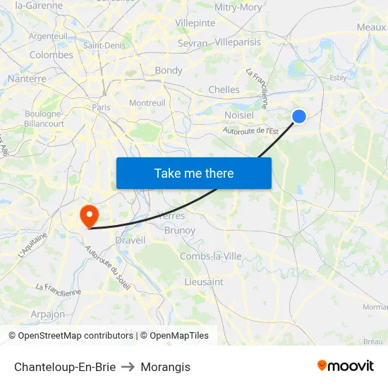 Chanteloup-En-Brie to Morangis map