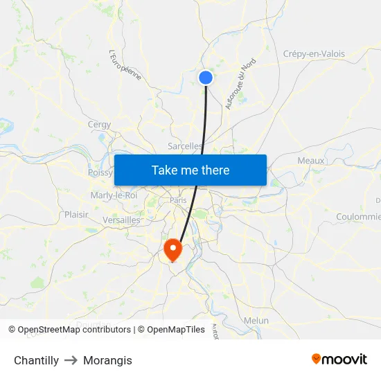 Chantilly to Morangis map