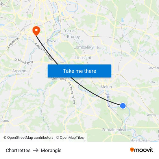 Chartrettes to Morangis map