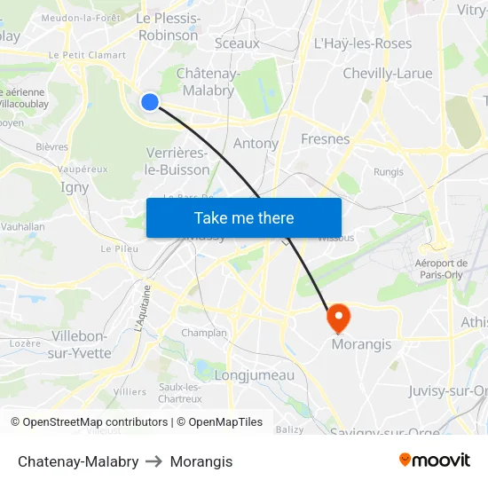 Chatenay-Malabry to Morangis map