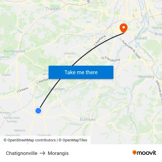 Chatignonville to Morangis map