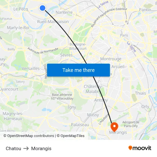 Chatou to Morangis map