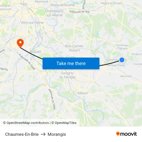 Chaumes-En-Brie to Morangis map