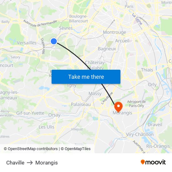Chaville to Morangis map