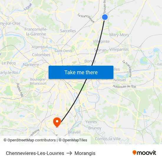 Chennevieres-Les-Louvres to Morangis map