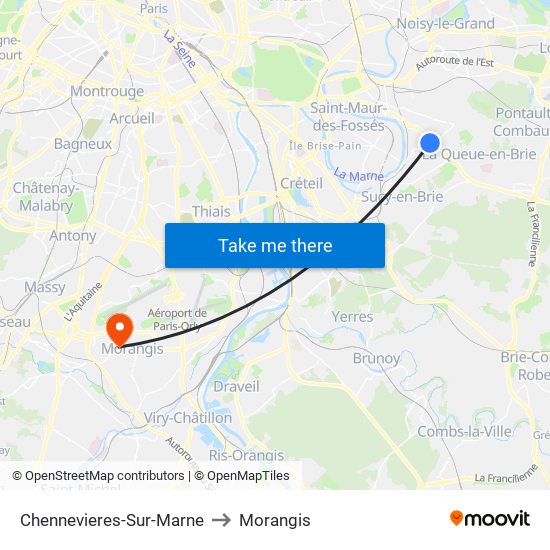 Chennevieres-Sur-Marne to Morangis map