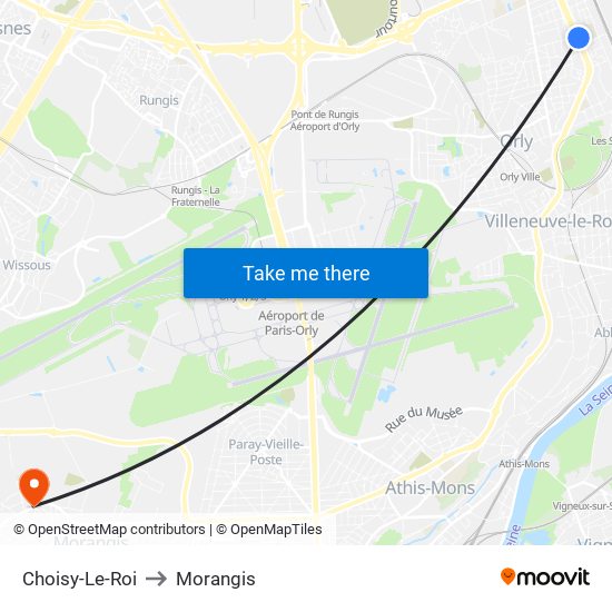 Choisy-Le-Roi to Morangis map