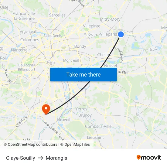 Claye-Souilly to Morangis map
