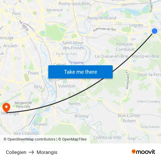 Collegien to Morangis map