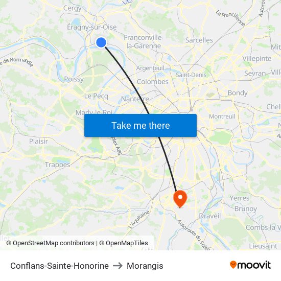 Conflans-Sainte-Honorine to Morangis map
