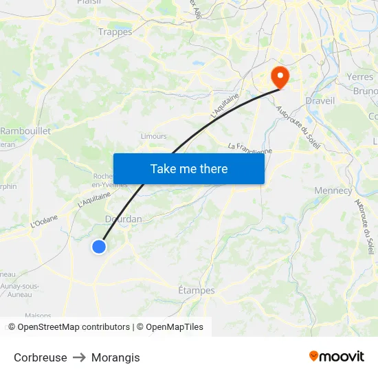 Corbreuse to Morangis map