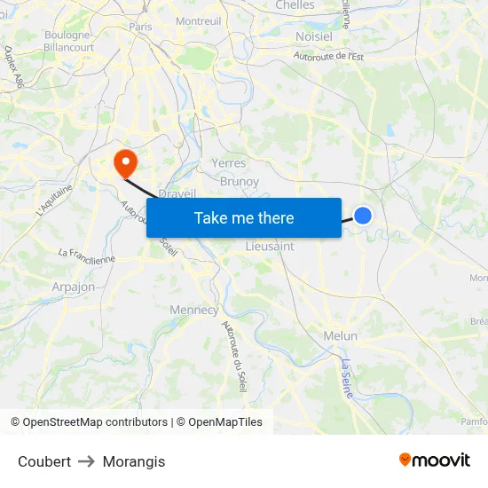 Coubert to Morangis map