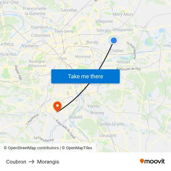 Coubron to Morangis map