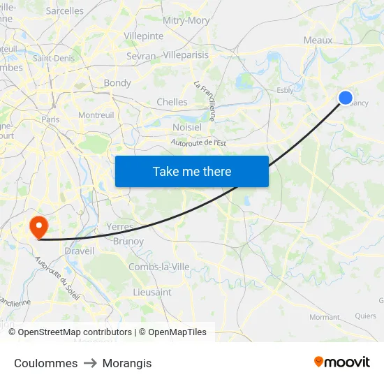 Coulommes to Morangis map