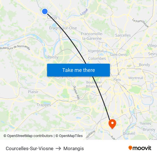 Courcelles-Sur-Viosne to Morangis map