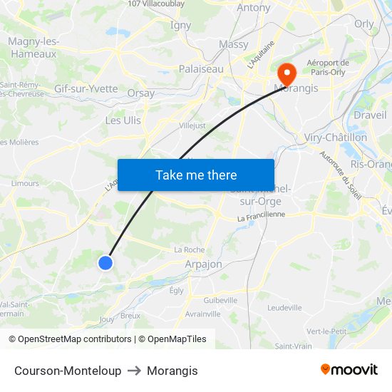 Courson-Monteloup to Morangis map