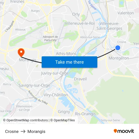 Crosne to Morangis map
