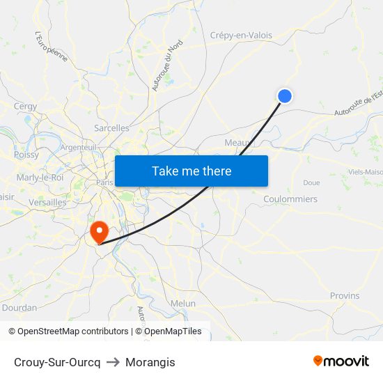 Crouy-Sur-Ourcq to Morangis map