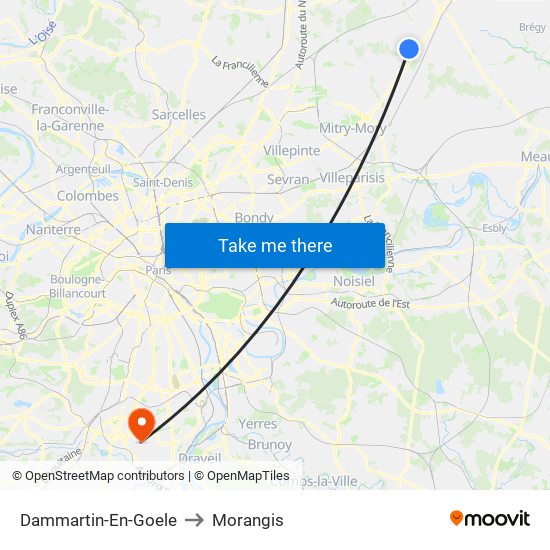 Dammartin-En-Goele to Morangis map