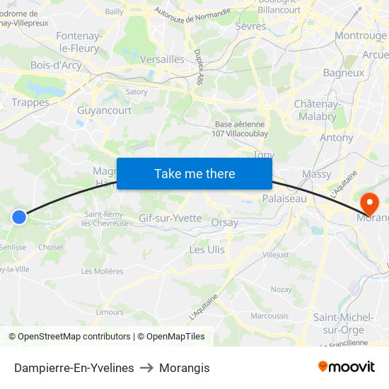 Dampierre-En-Yvelines to Morangis map