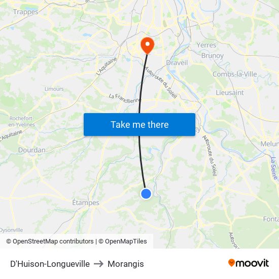 D'Huison-Longueville to Morangis map