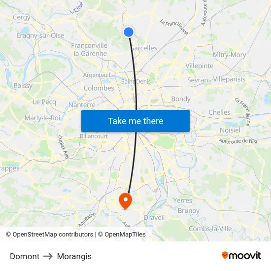 Domont to Morangis map