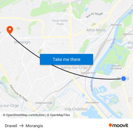 Draveil to Morangis map