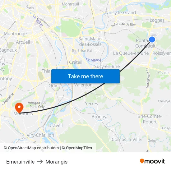 Emerainville to Morangis map