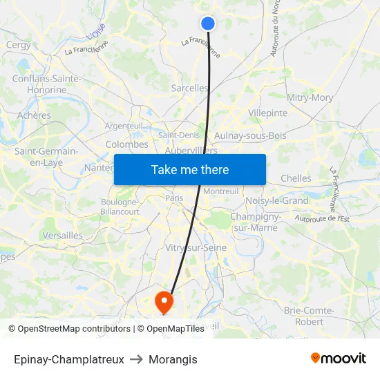 Epinay-Champlatreux to Morangis map
