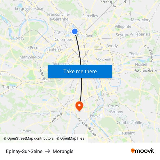 Epinay-Sur-Seine to Morangis map