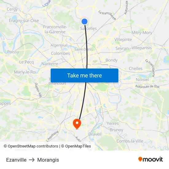 Ezanville to Morangis map