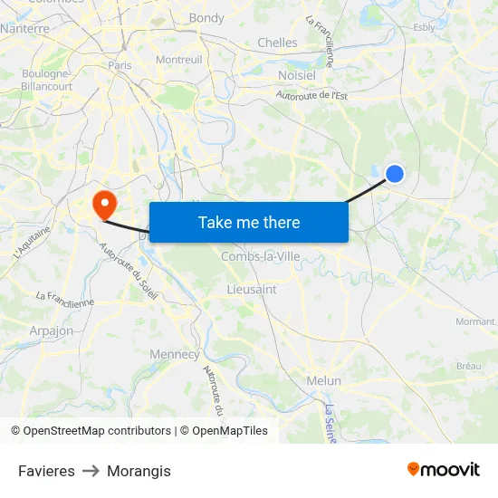 Favieres to Morangis map