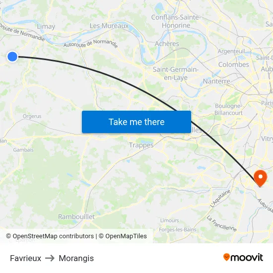 Favrieux to Morangis map