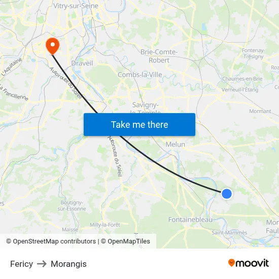 Fericy to Morangis map