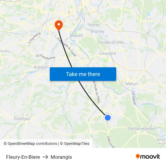 Fleury-En-Biere to Morangis map