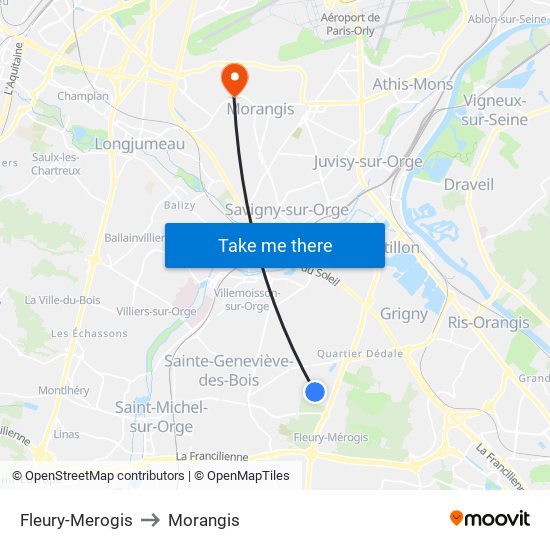 Fleury-Merogis to Morangis map