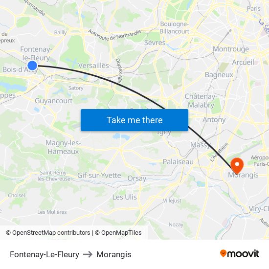 Fontenay-Le-Fleury to Morangis map