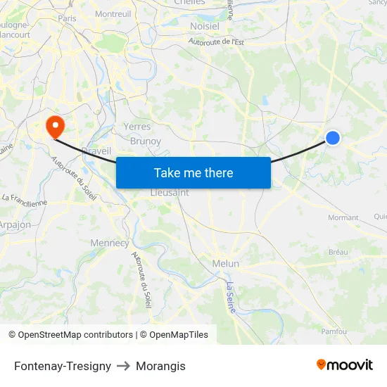 Fontenay-Tresigny to Morangis map