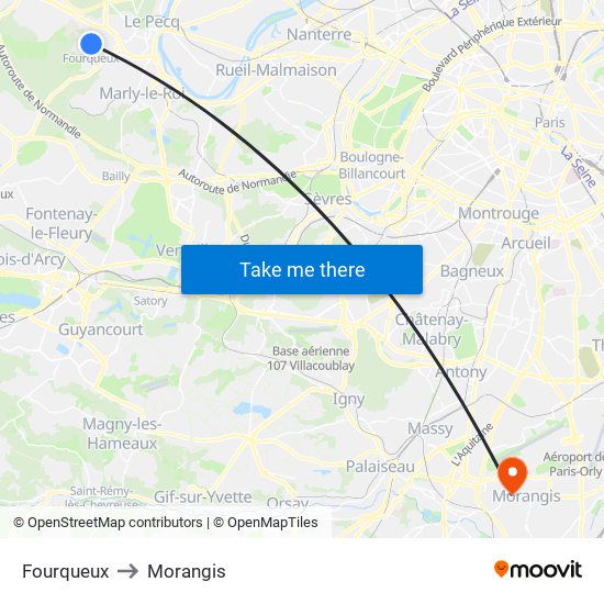 Fourqueux to Morangis map