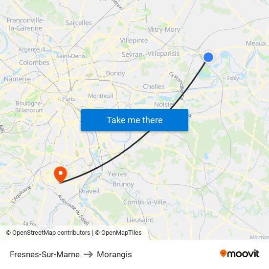 Fresnes-Sur-Marne to Morangis map