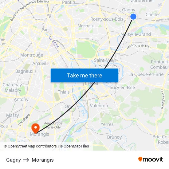 Gagny to Morangis map