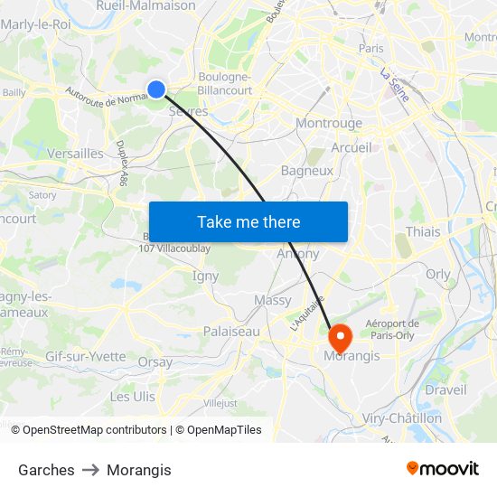Garches to Morangis map