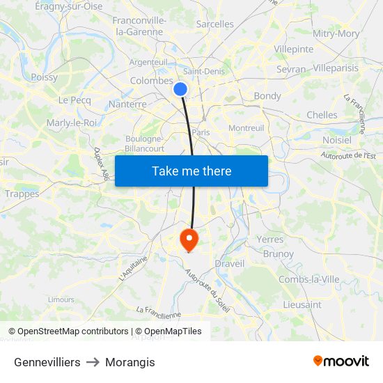 Gennevilliers to Morangis map