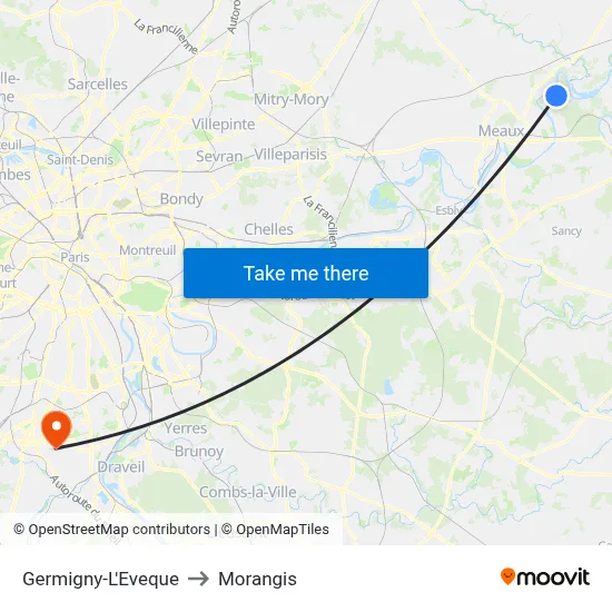 Germigny-L'Eveque to Morangis map