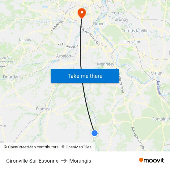 Gironville-Sur-Essonne to Morangis map