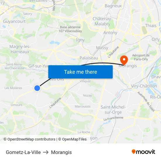 Gometz-La-Ville to Morangis map